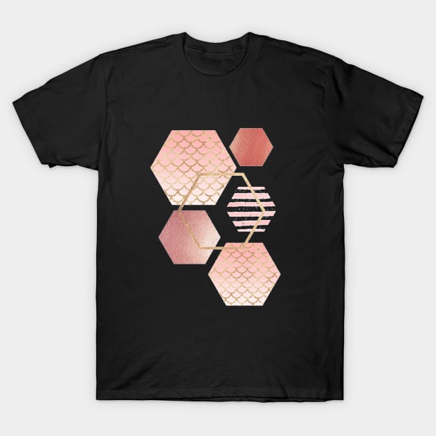 Geometric hexagon modern pink mermaid T-Shirt by CharlieCreates